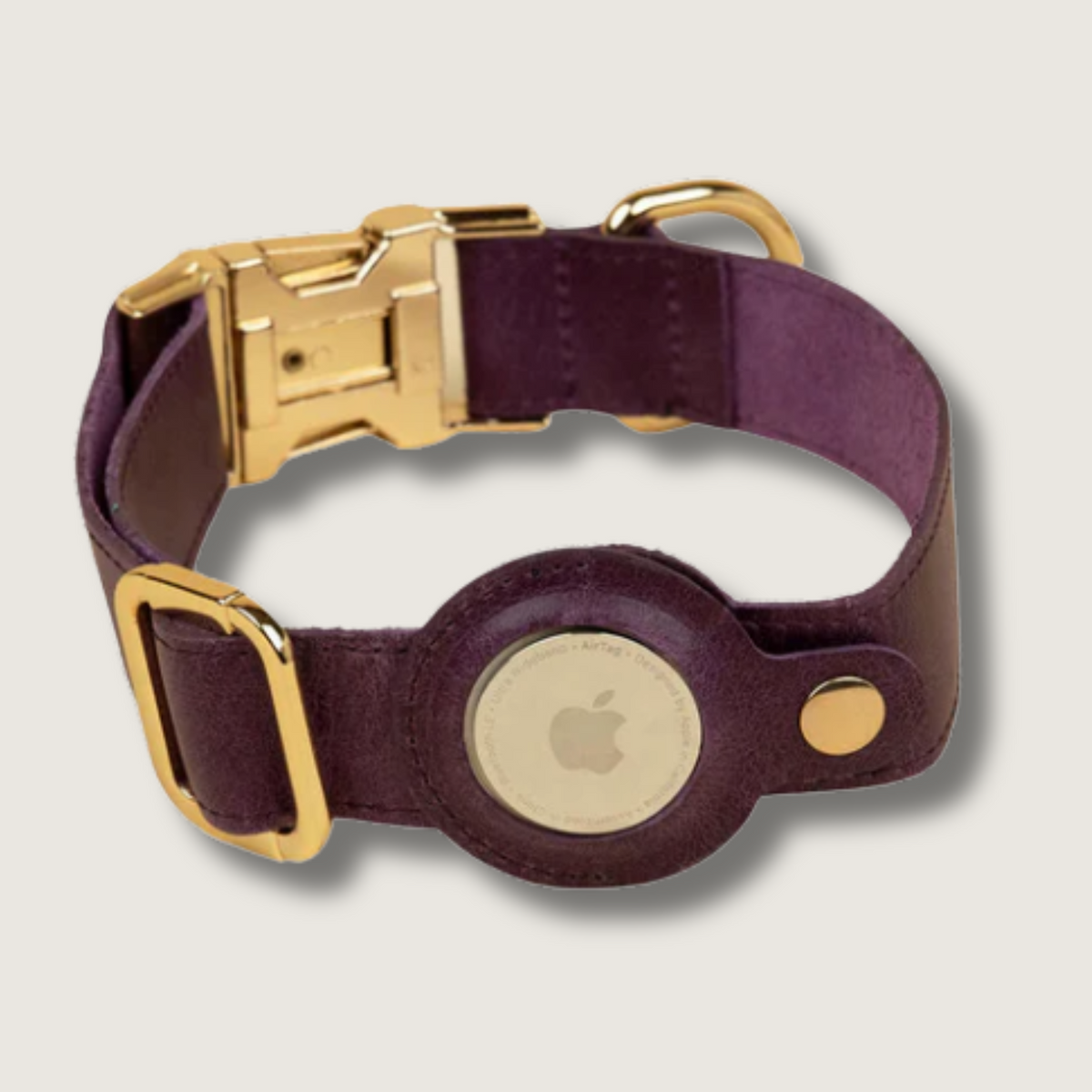 Purple Leather AirTag Dog Collar
