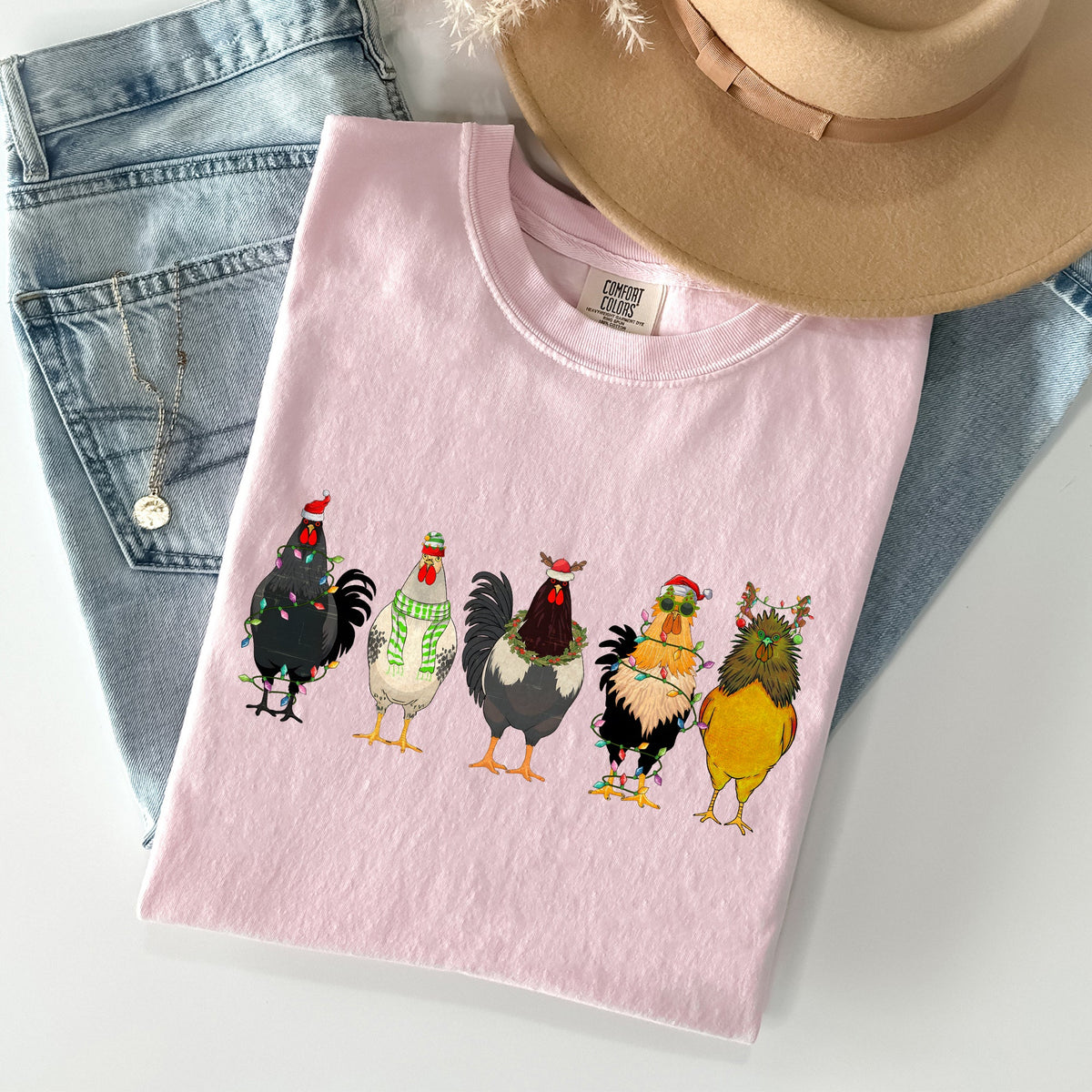 Christmas Chickens Comfort Colors Tee