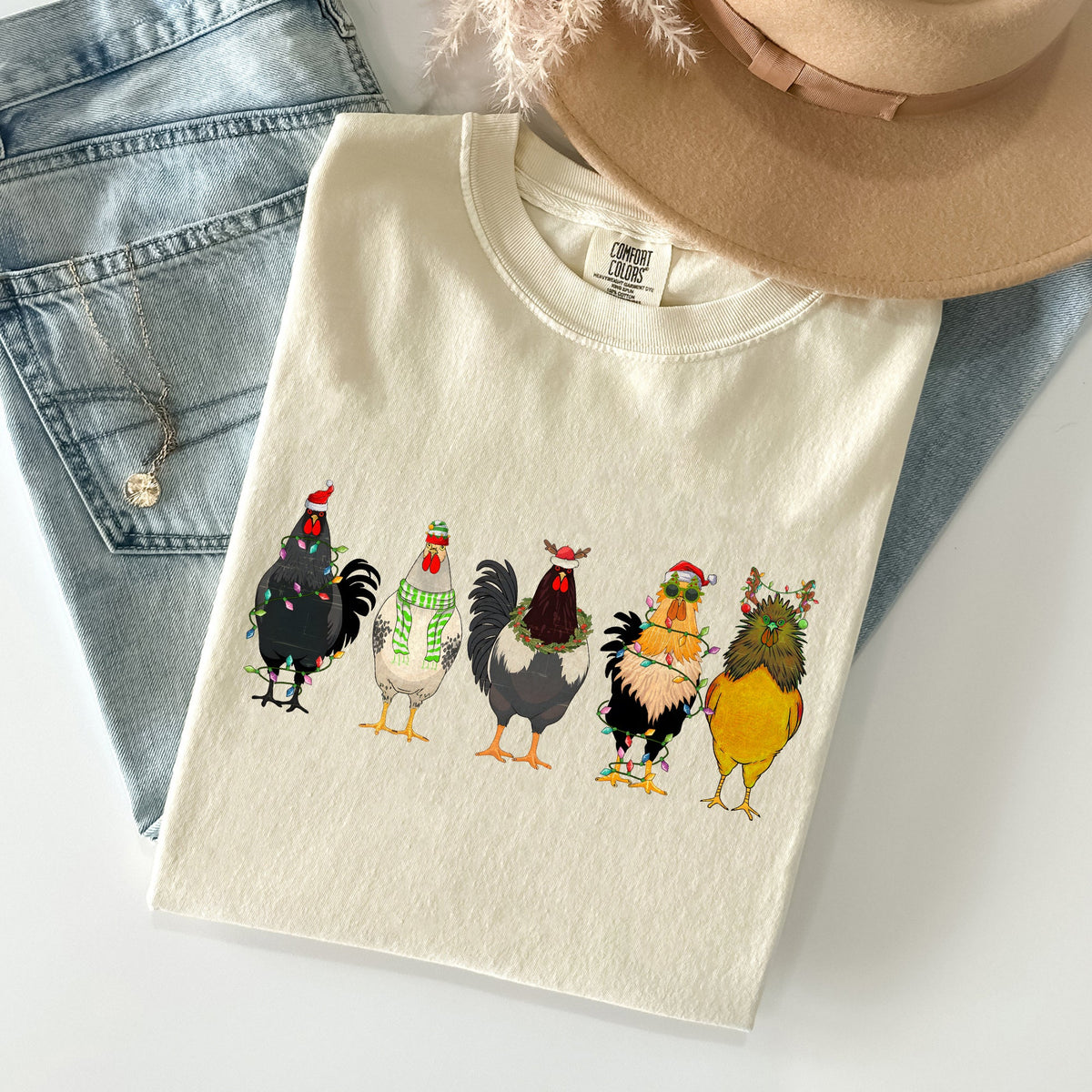 Christmas Chickens Comfort Colors Tee