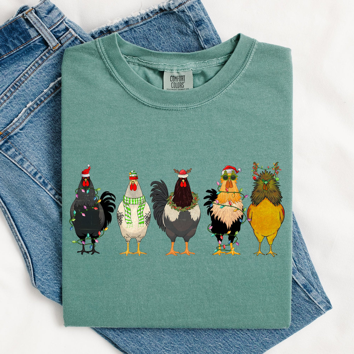 Christmas Chickens Comfort Colors Tee