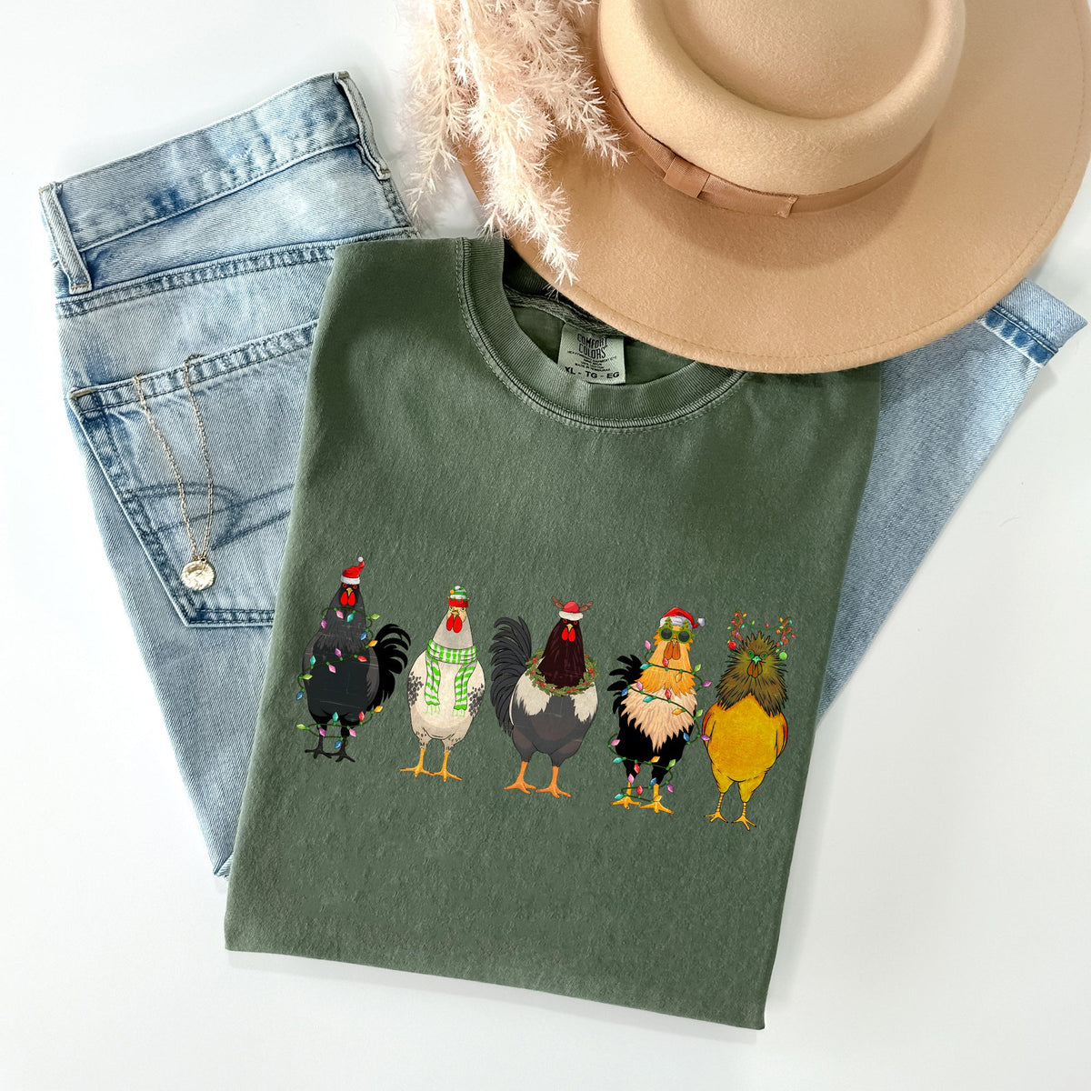 Christmas Chickens Comfort Colors Tee