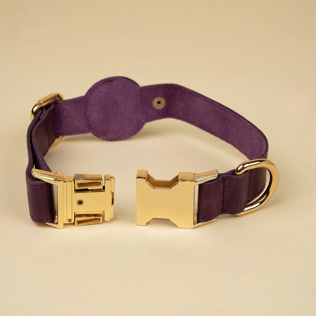 Purple Leather AirTag Dog Collar