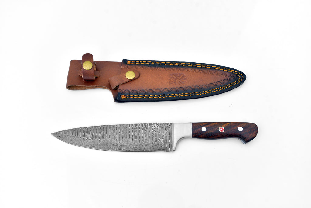 Hand-Forged Damascus Kitchen Knife with Walnut Handle