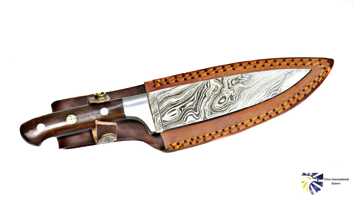 Hand-Forged Damascus Kitchen Knife with Walnut Handle
