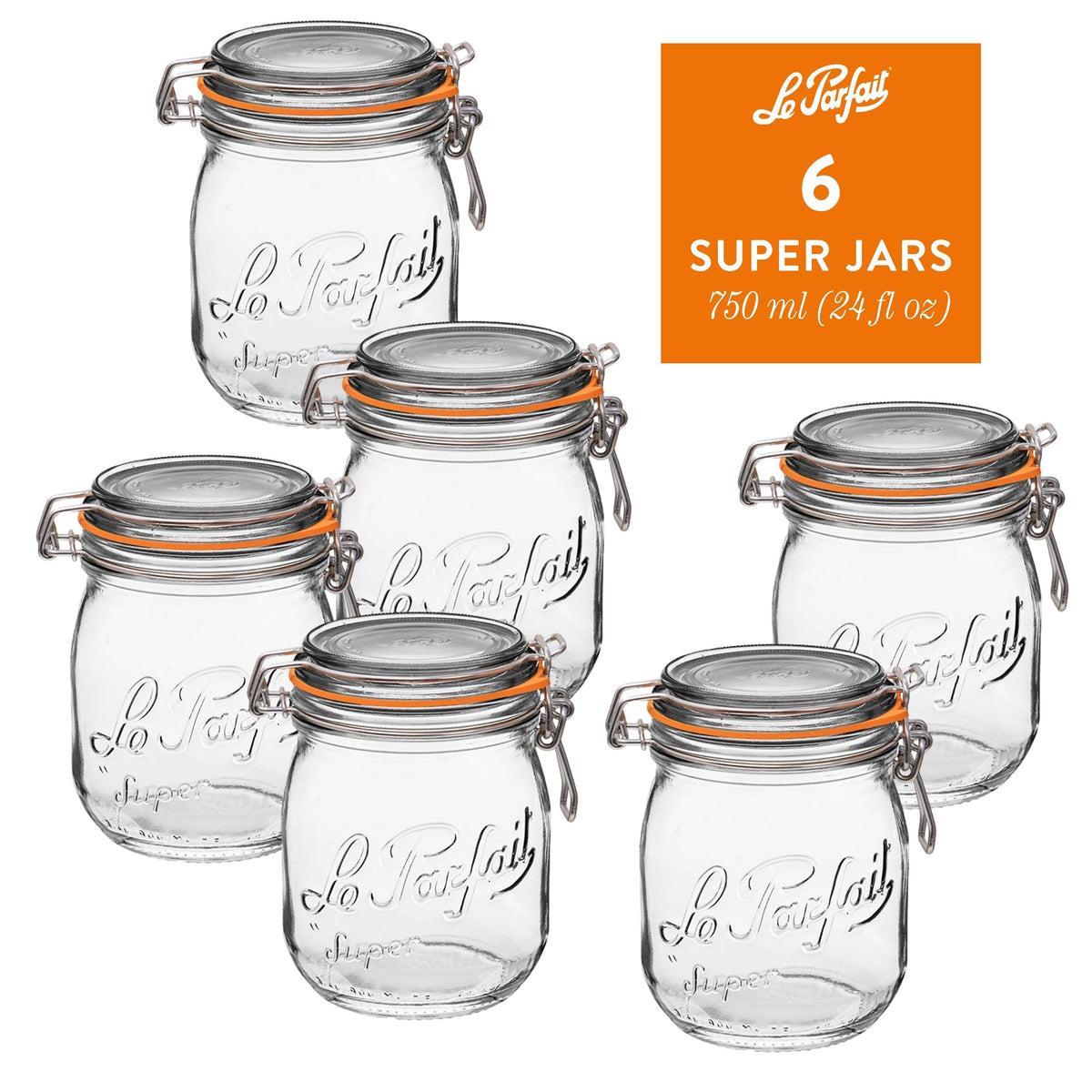 Le Parfait French Glass Preserve Jars with Wire-Bail Lids