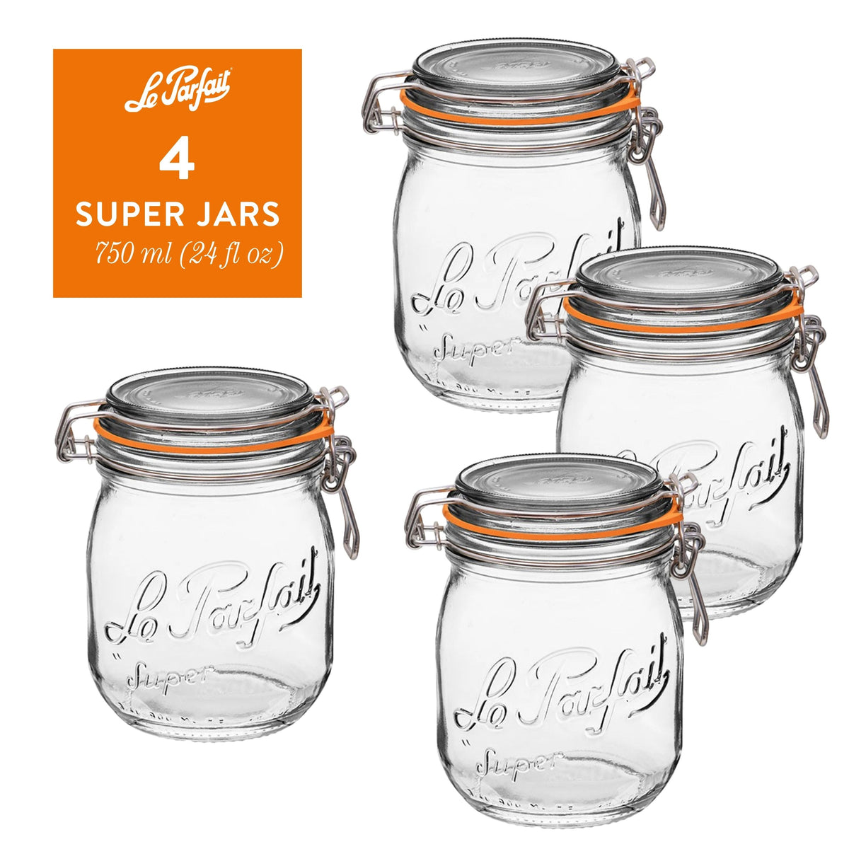 Le Parfait French Glass Preserve Jars with Wire-Bail Lids