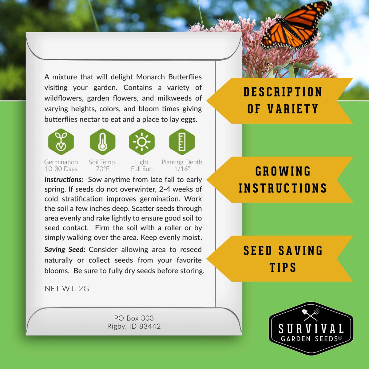 Pollinator Flower Seed Collection - Wildflower Mixes for Bees, Butterflies & Hummingbirds