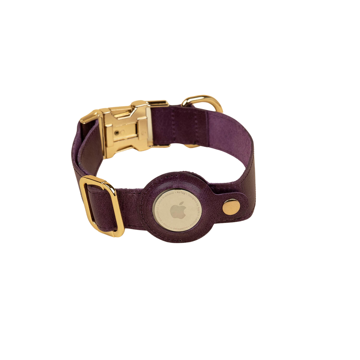 Purple Leather AirTag Dog Collar