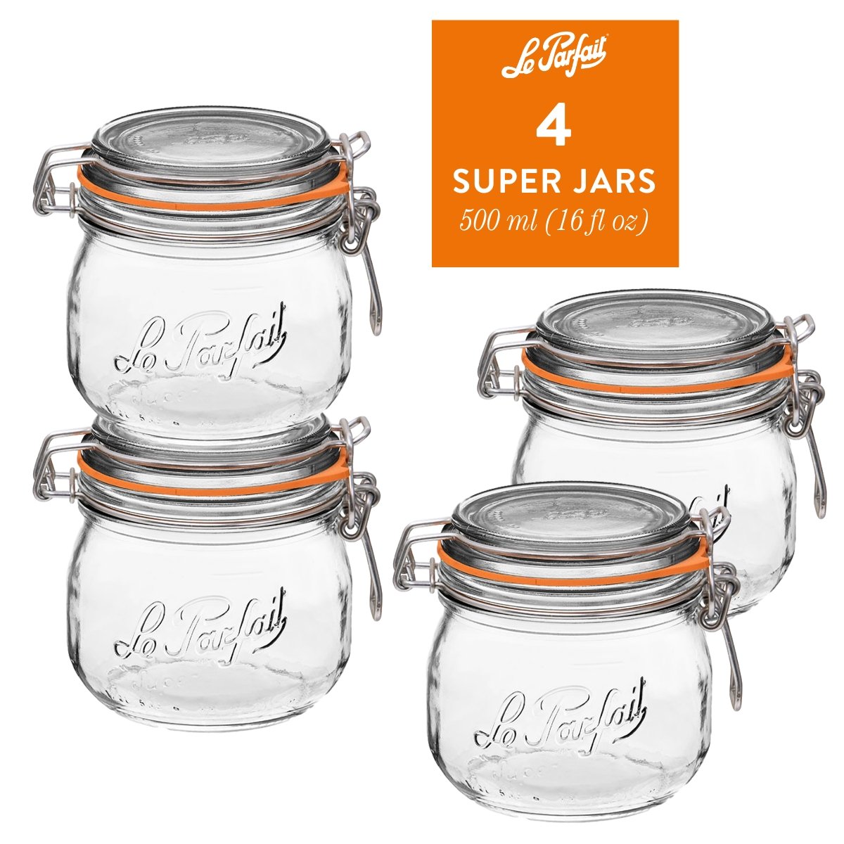 Le Parfait French Glass Preserve Jars with Wire-Bail Lids