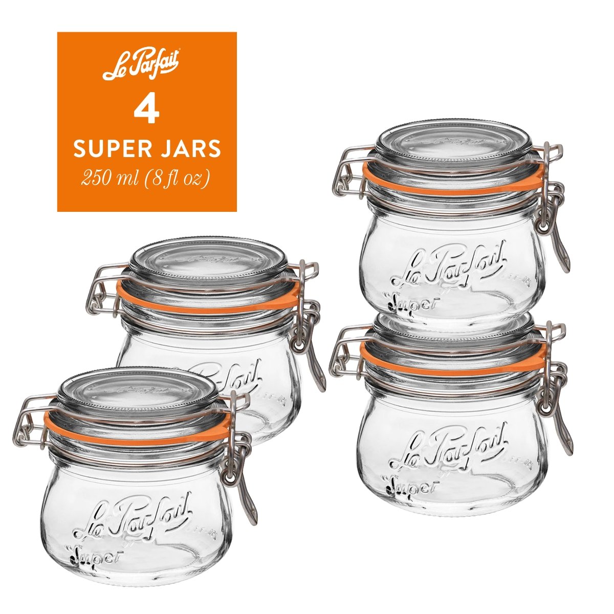Le Parfait French Glass Preserve Jars with Wire-Bail Lids