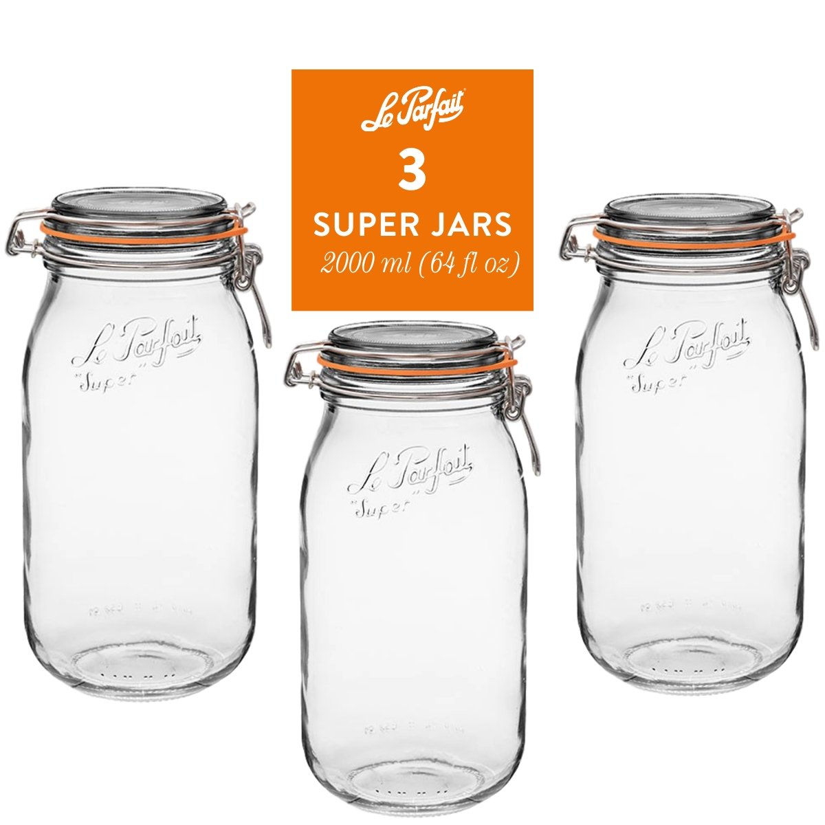 Le Parfait French Glass Preserve Jars with Wire-Bail Lids