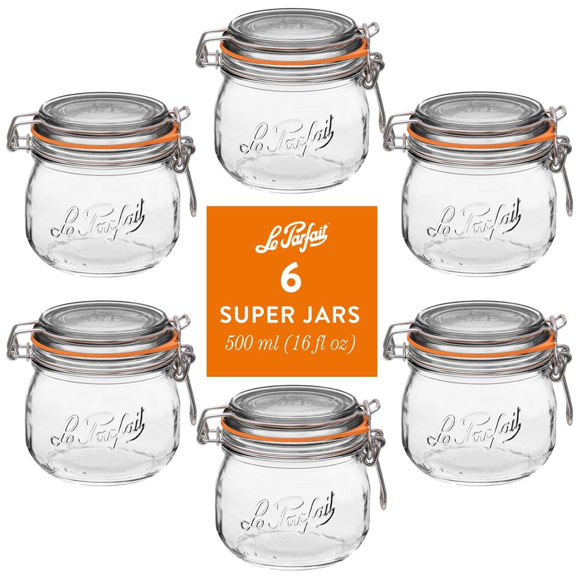 Le Parfait French Glass Preserve Jars with Wire-Bail Lids