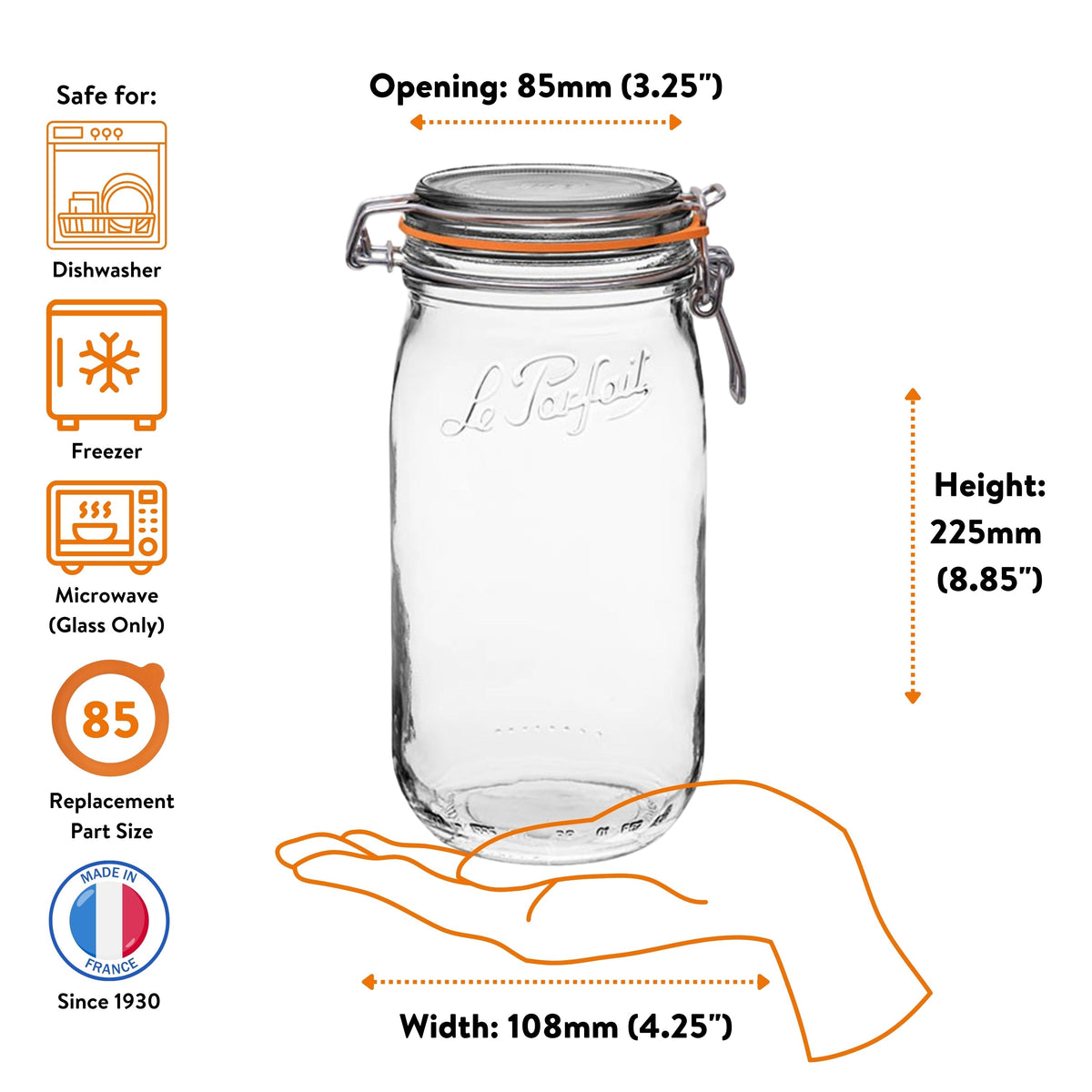 Le Parfait French Glass Preserve Jars with Wire-Bail Lids