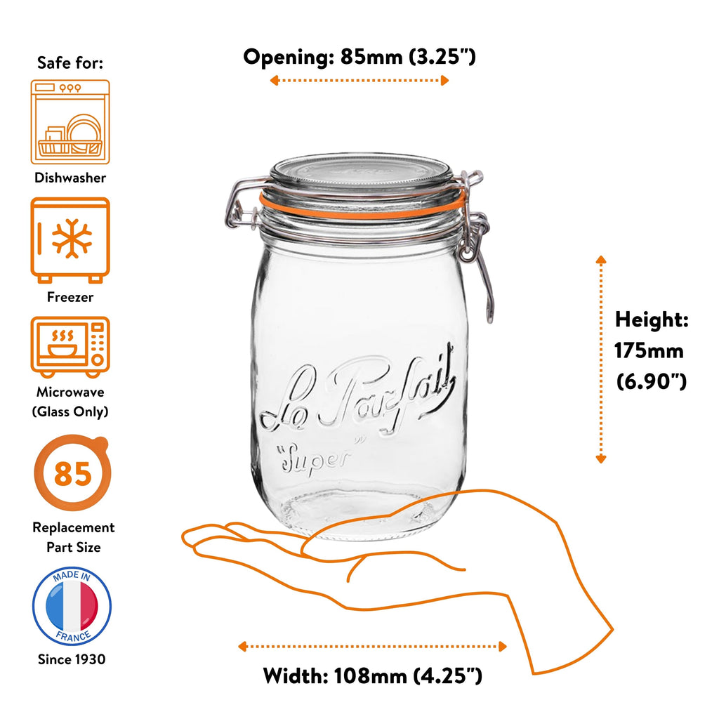 Le Parfait French Glass Preserve Jars with Wire-Bail Lids