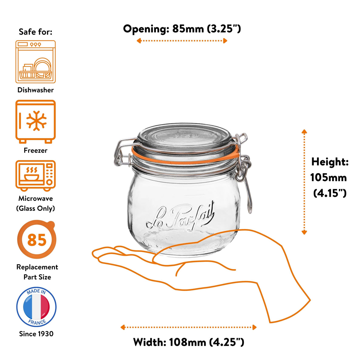Le Parfait French Glass Preserve Jars with Wire-Bail Lids