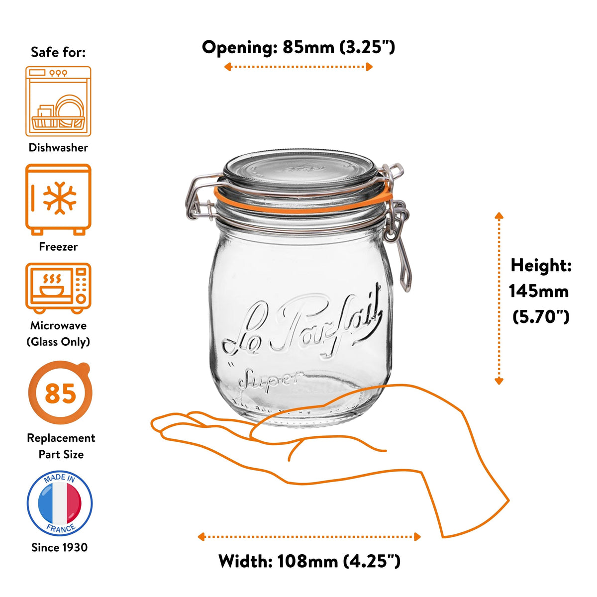 Le Parfait French Glass Preserve Jars with Wire-Bail Lids