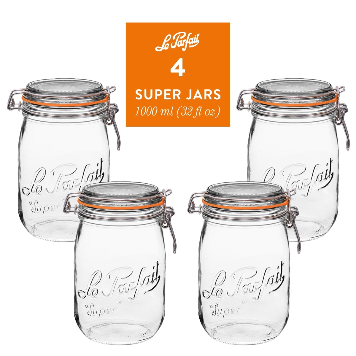 Le Parfait French Glass Preserve Jars with Wire-Bail Lids