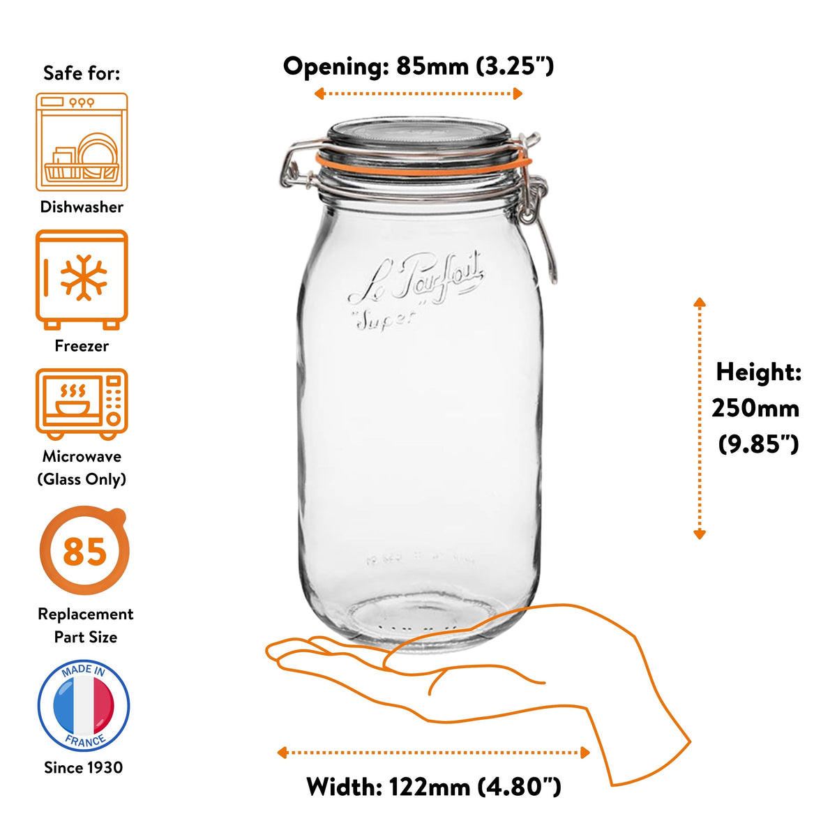 Le Parfait French Glass Preserve Jars with Wire-Bail Lids