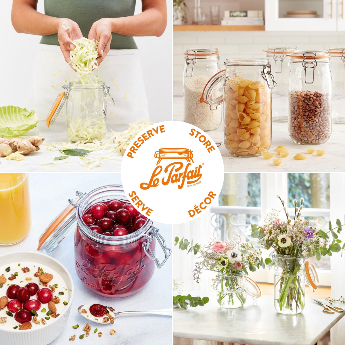 Le Parfait French Glass Preserve Jars with Wire-Bail Lids