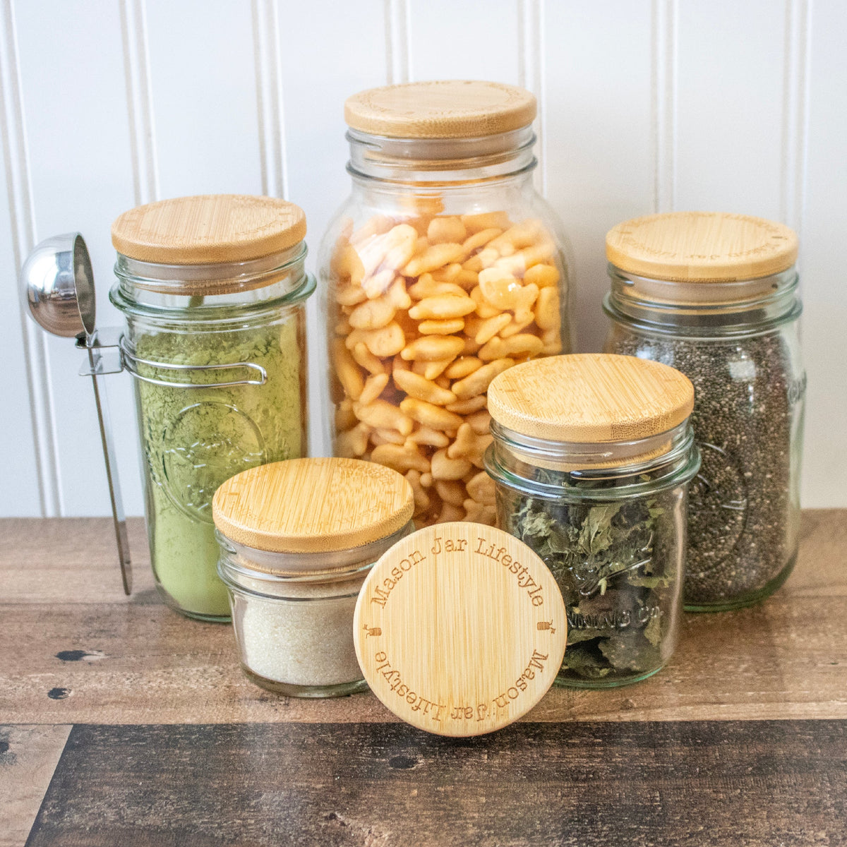 Bamboo Storage Stopper Lids for Mason Jars 6 Pack