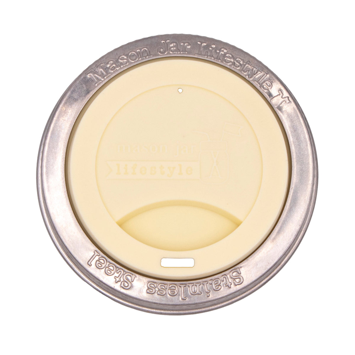 Silicone Drinking Lid with Stainless Steel Band for Mason Jars