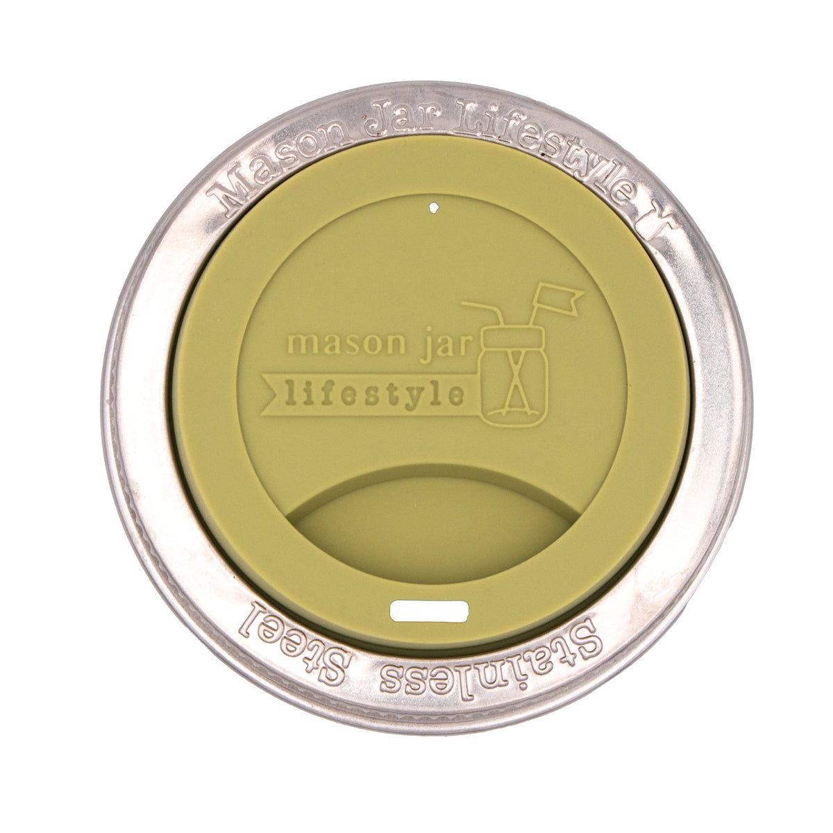 Silicone Drinking Lid with Stainless Steel Band for Mason Jars