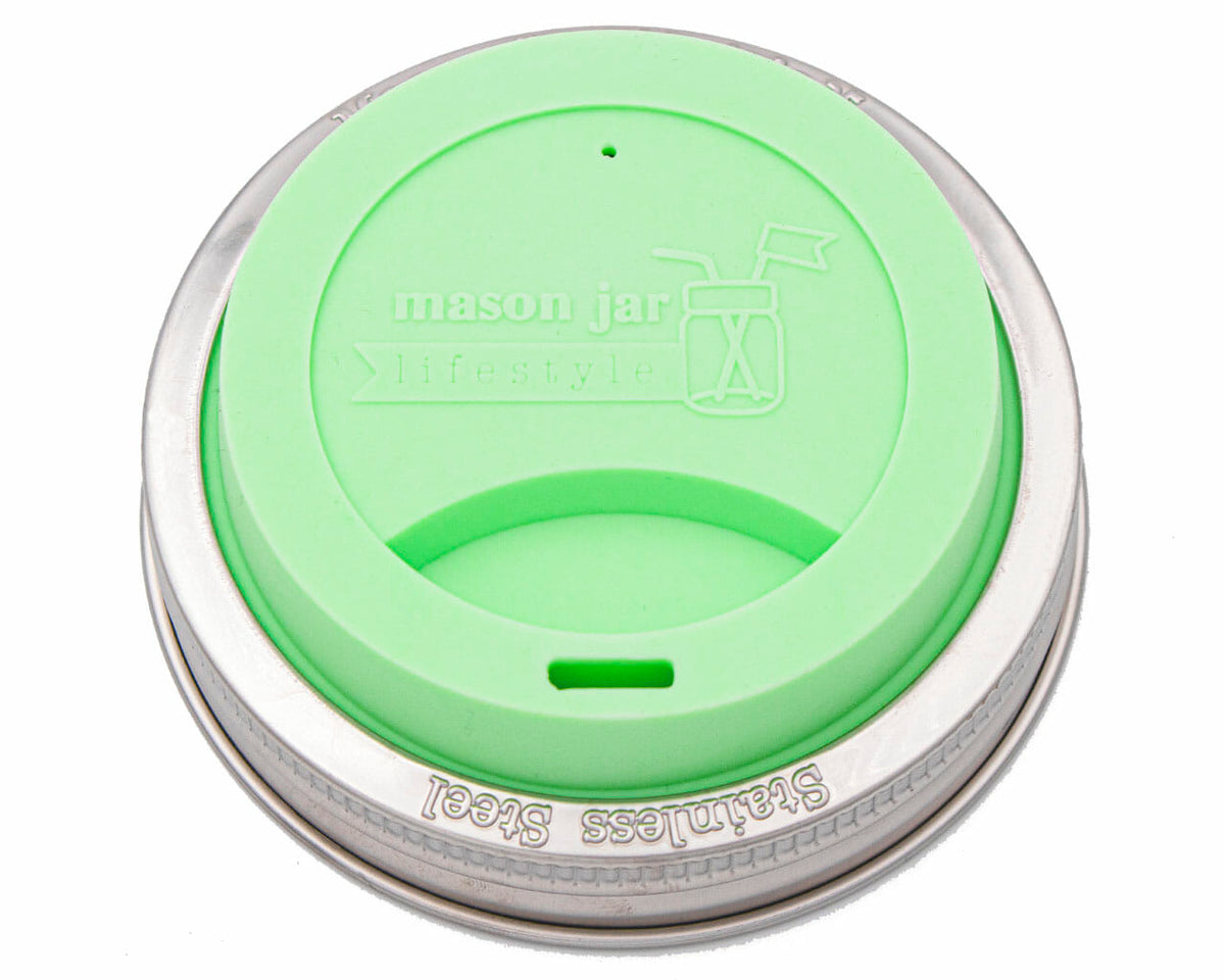Silicone Drinking Lid with Stainless Steel Band for Mason Jars