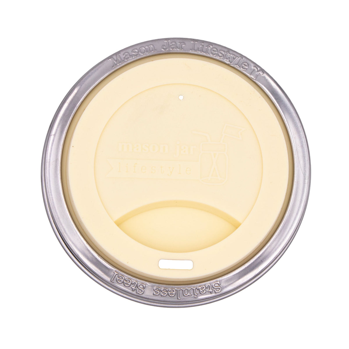 Silicone Drinking Lid with Stainless Steel Band for Mason Jars