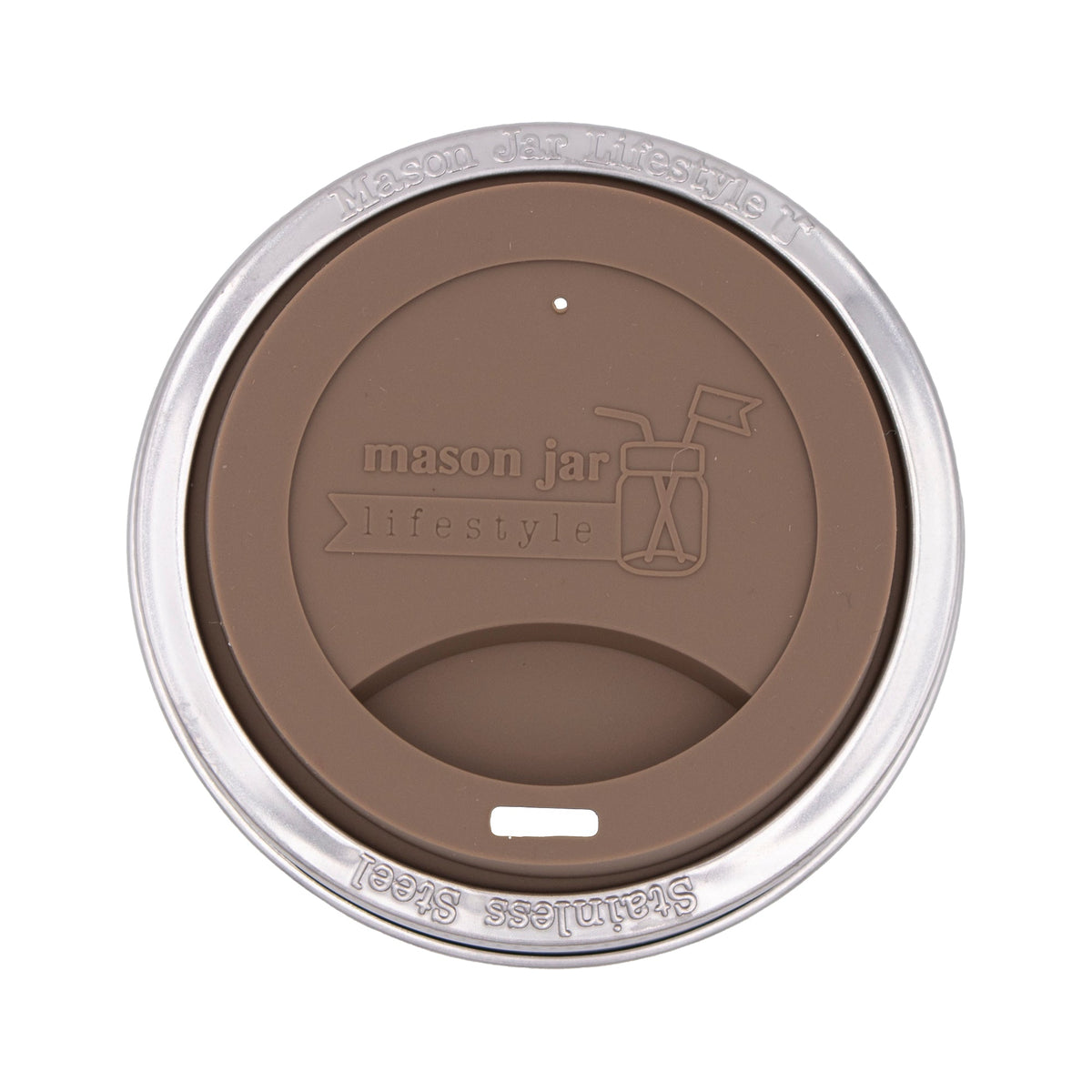 Silicone Drinking Lid with Stainless Steel Band for Mason Jars